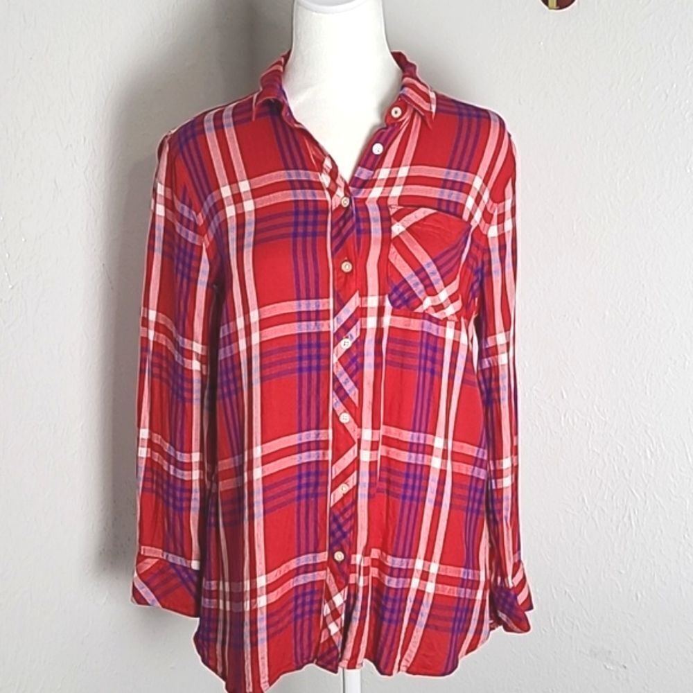 Talbots Red, White & Blue Plaid Buttondown Shirt, Size MP, Medium Petite